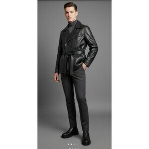 Oakwood Leather Full Zip Mid-Length Moto Vintage Jacket Black Men's Size M